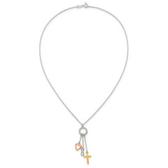 Sterling Silver Infinity and Gold-tone Cross and Rose-tone Heart BLESSED Circle 16 inch Necklace