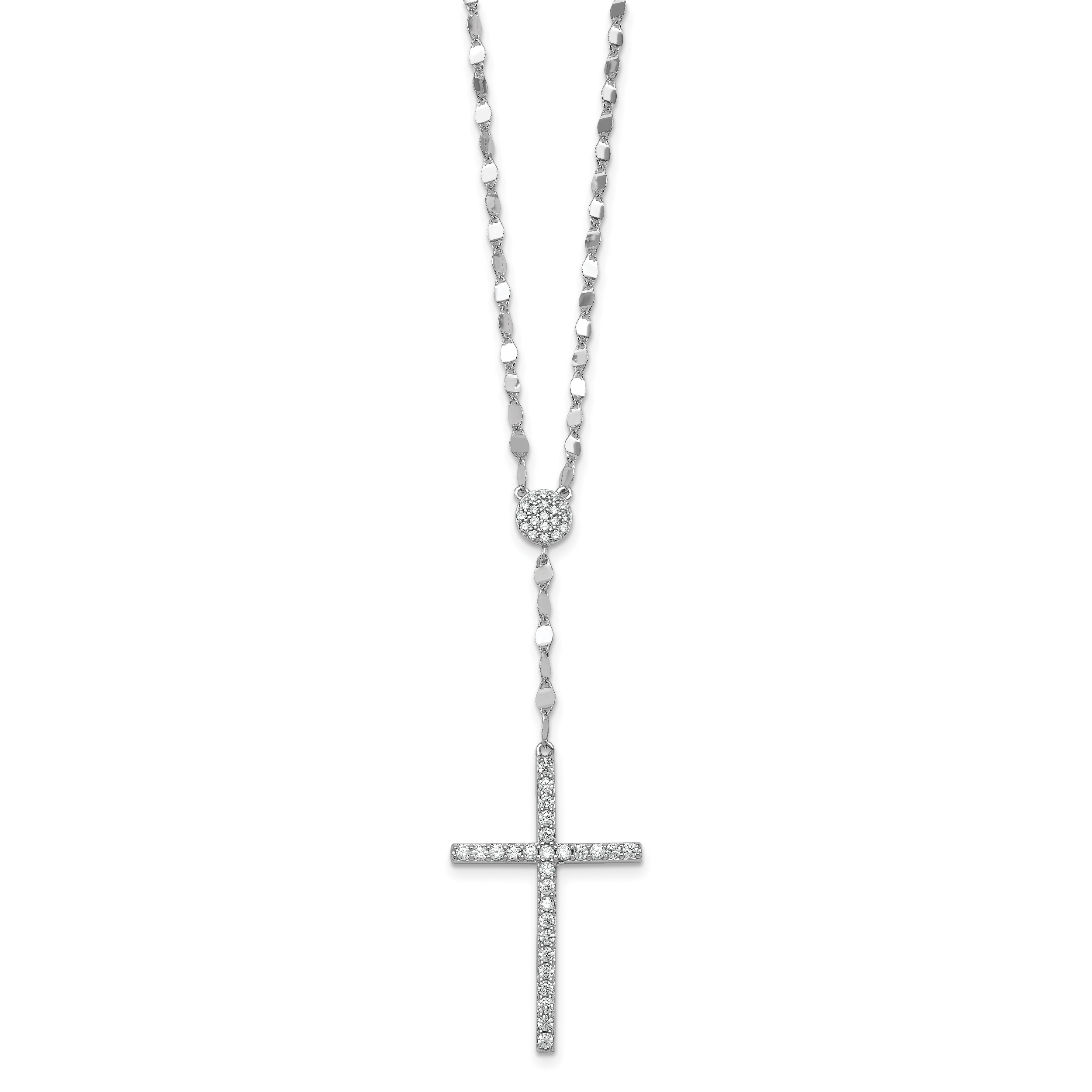 Sterling Silver Rhodium-plated Polished Fancy CZ Latin Cross 16 Inch with 2 Inch Extension Necklace Secondary image