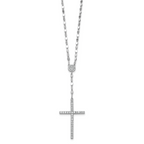 Sterling Silver Rhodium-plated Polished Fancy CZ Latin Cross 16 Inch with 2 Inch Extension Necklace