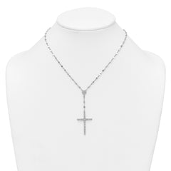 Sterling Silver Rhodium-plated Polished Fancy CZ Latin Cross 16 Inch with 2 Inch Extension Necklace