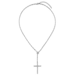 Sterling Silver Rhodium-plated Polished Fancy CZ Latin Cross 16 Inch with 2 Inch Extension Necklace