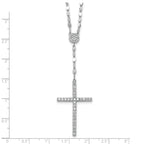 Sterling Silver Rhodium-plated Polished Fancy CZ Latin Cross 16 Inch with 2 Inch Extension Necklace