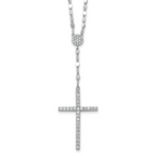 Sterling Silver Rhodium-plated Polished Fancy CZ Latin Cross 16 Inch with 2 Inch Extension Necklace