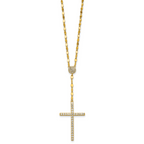 Sterling Silver Gold-tone Polished Fancy CZ Latin Cross 16 Inch with 2 Inch Extension Necklace