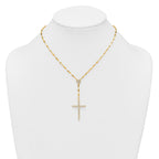 Sterling Silver Gold-tone Polished Fancy CZ Latin Cross 16 Inch with 2 Inch Extension Necklace