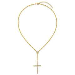 Sterling Silver Gold-tone Polished Fancy CZ Latin Cross 16 Inch with 2 Inch Extension Necklace