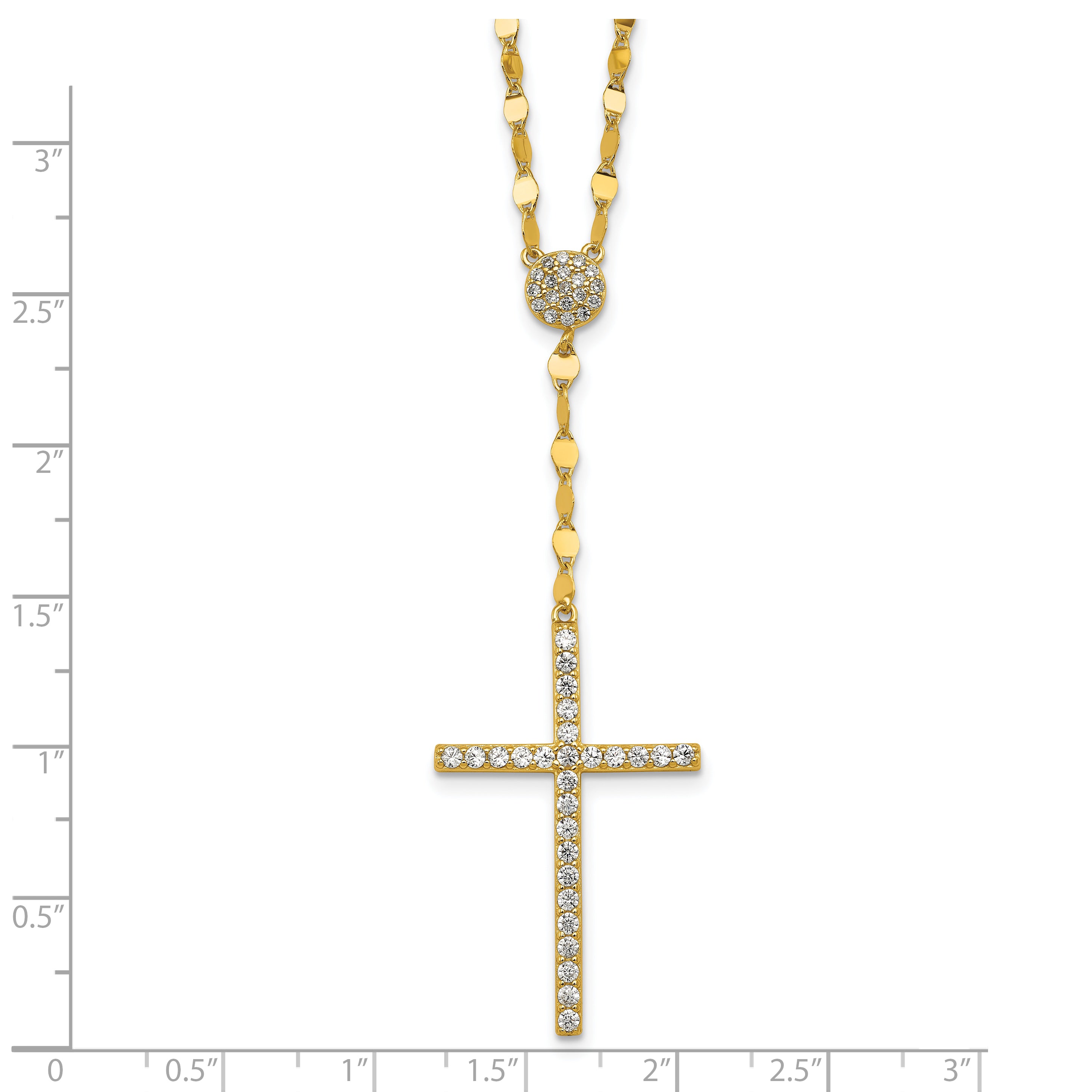Sterling Silver Gold-tone Polished Fancy CZ Latin Cross 16 Inch with 2 Inch Extension Necklace