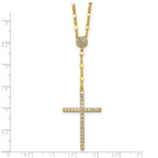 Sterling Silver Gold-tone Polished Fancy CZ Latin Cross 16 Inch with 2 Inch Extension Necklace