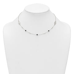 Sterling Silver Polished Textured Spanish Miraculous Medals with Black Glass Beads 16 inch Necklace