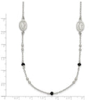 Sterling Silver Polished Textured Spanish Miraculous Medals with Black Glass Beads 16 inch Necklace