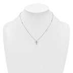 Sterling Silver Polished and Beaded White CZ Budded Cross 16.5 inch with 1 inch Extension Necklace