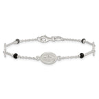 Sterling Silver Polished Spanish Miraculous Medal and Crosses with Black Glass Beads 7.5 inch Bracelet
