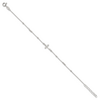 Sterling Silver Polished and Beaded White CZ Budded Cross 7 inch with 1 inch Extension Bracelet