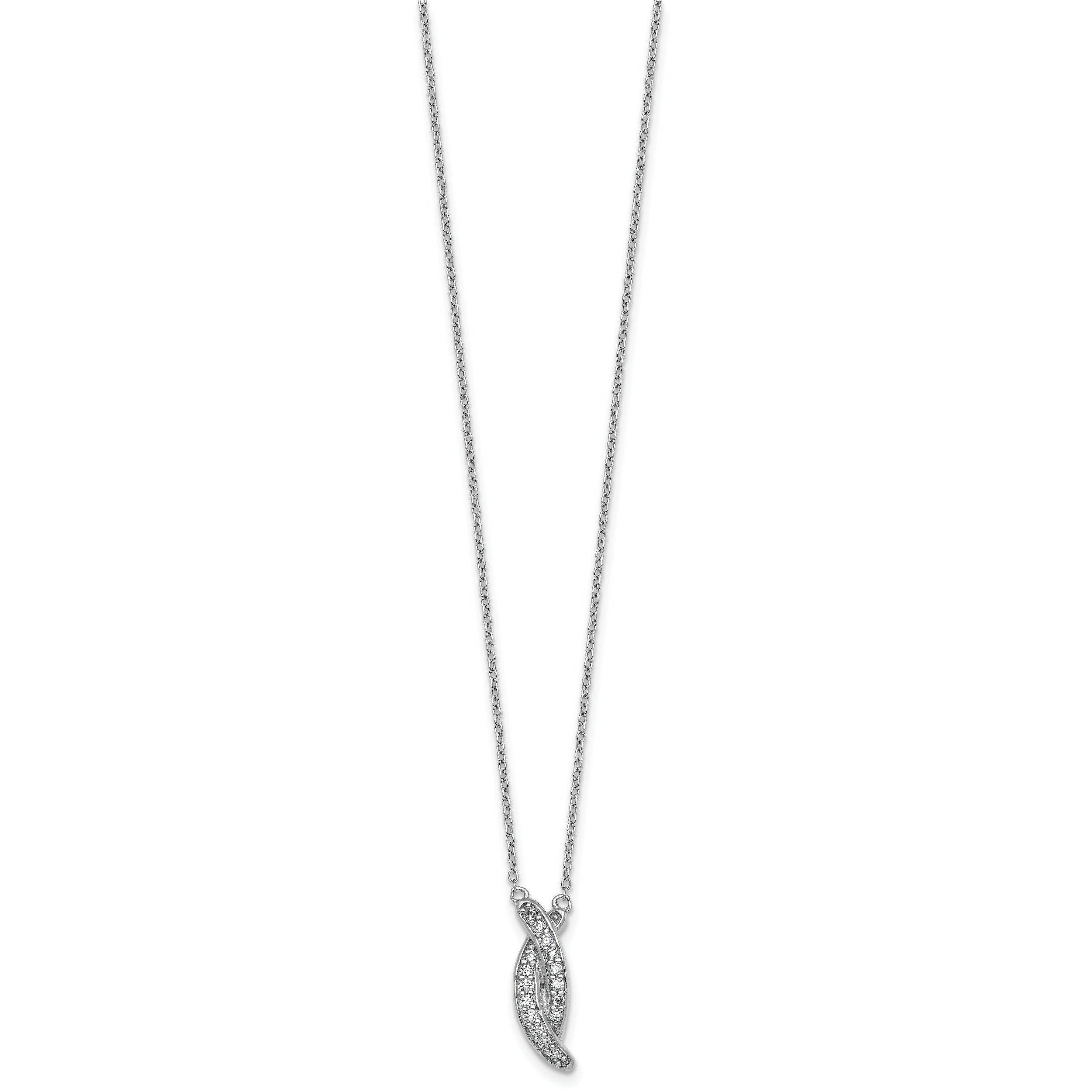 Sterling Silver Rhodium-plated Polished Fancy CZ -X- 16 Inch with 1.25 Inch Extension Necklace