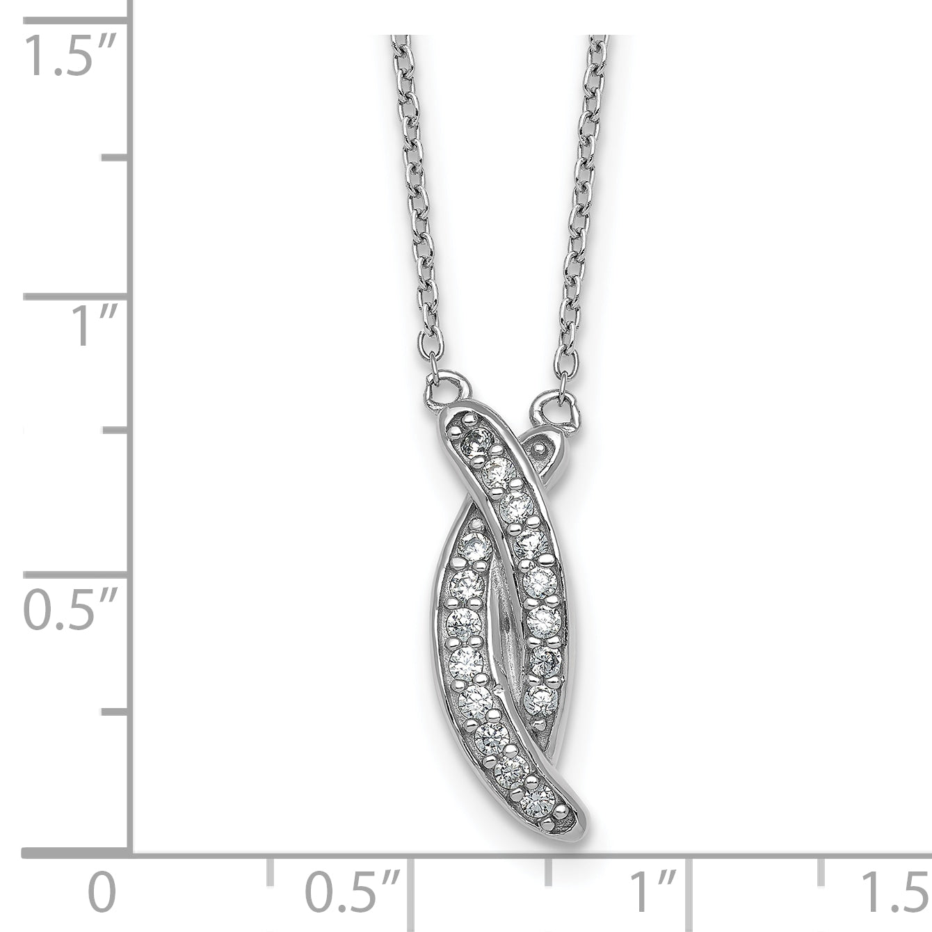 Sterling Silver Rhodium-plated Polished Fancy CZ -X- 16 Inch with 1.25 Inch Extension Necklace