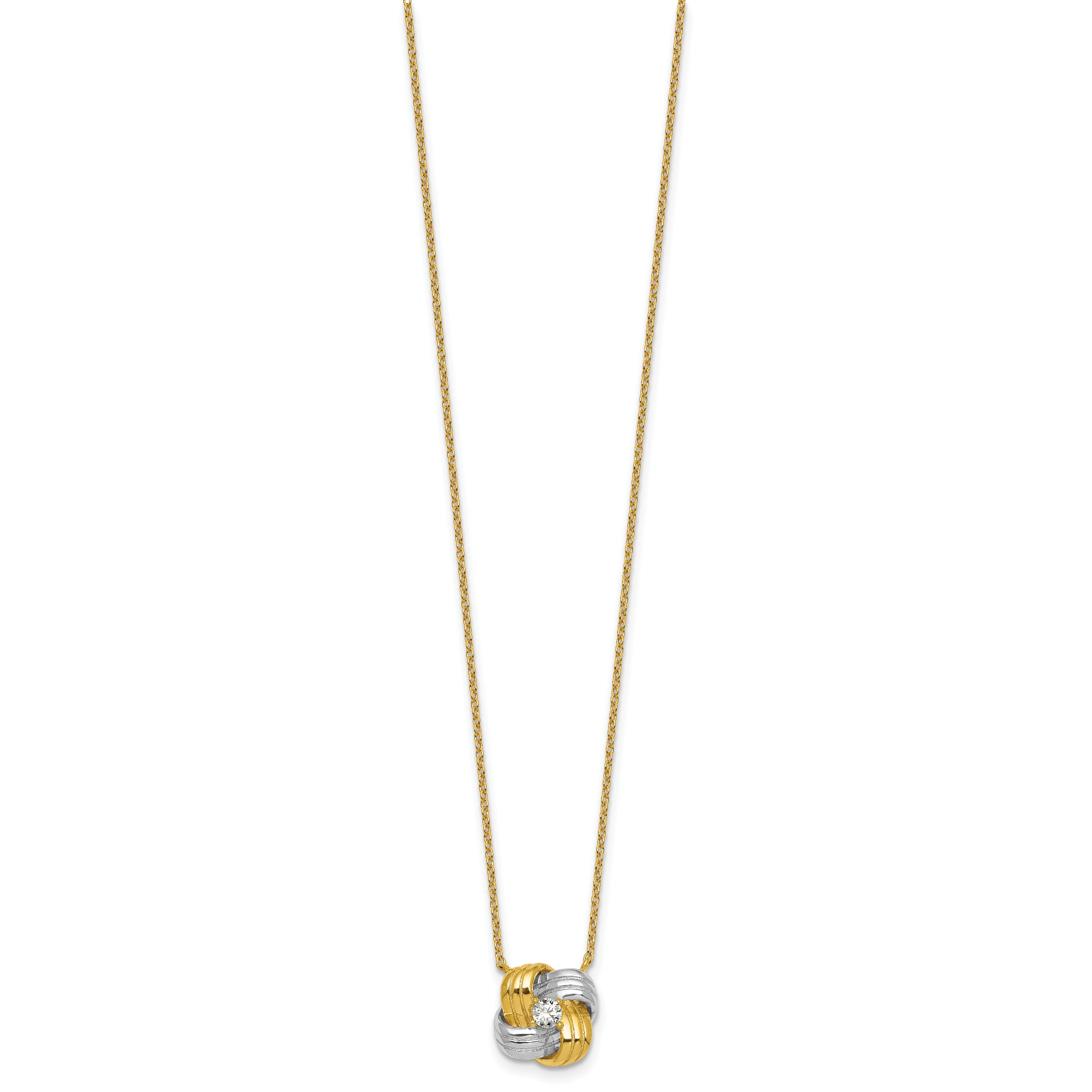 Sterling Silver Gold-tone and Rhodium-plated Polished CZ Knot 18 inch Necklace