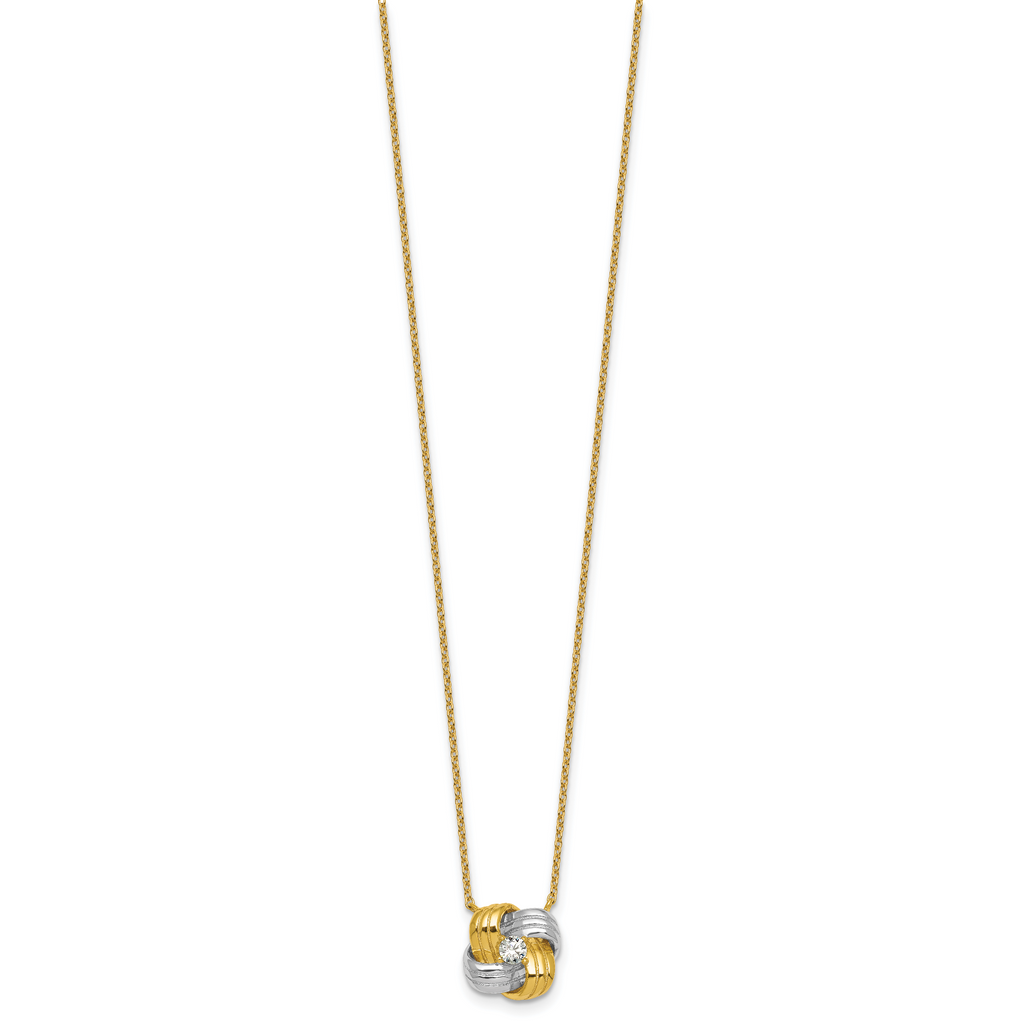 Sterling Silver Gold-tone and Rhodium-plated Polished CZ Knot 18 inch Necklace