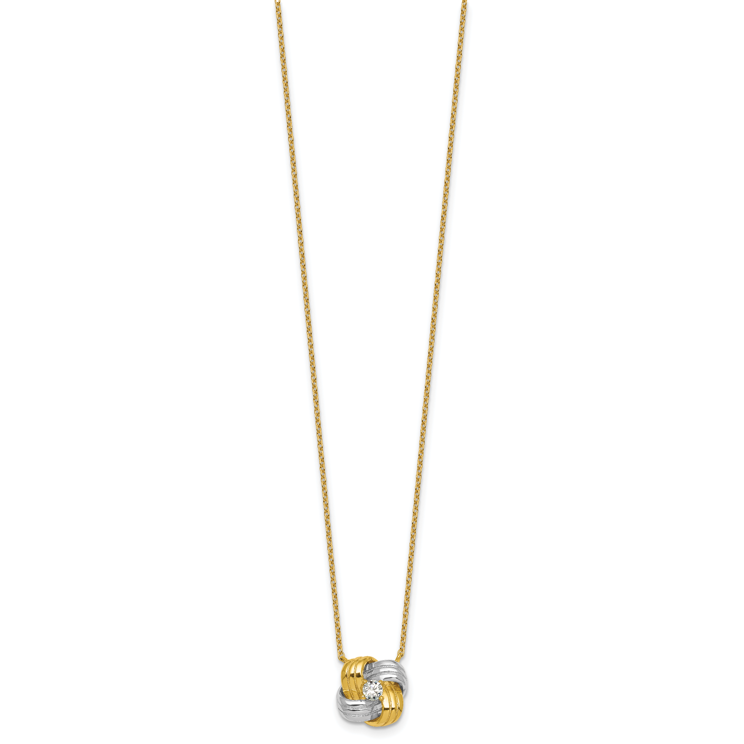 Sterling Silver Gold-tone and Rhodium-plated Polished CZ Knot 18 inch Necklace