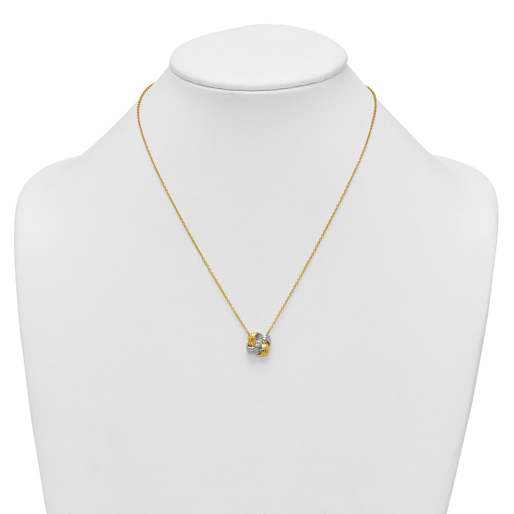Sterling Silver Gold-tone and Rhodium-plated Polished CZ Knot 18 inch Necklace