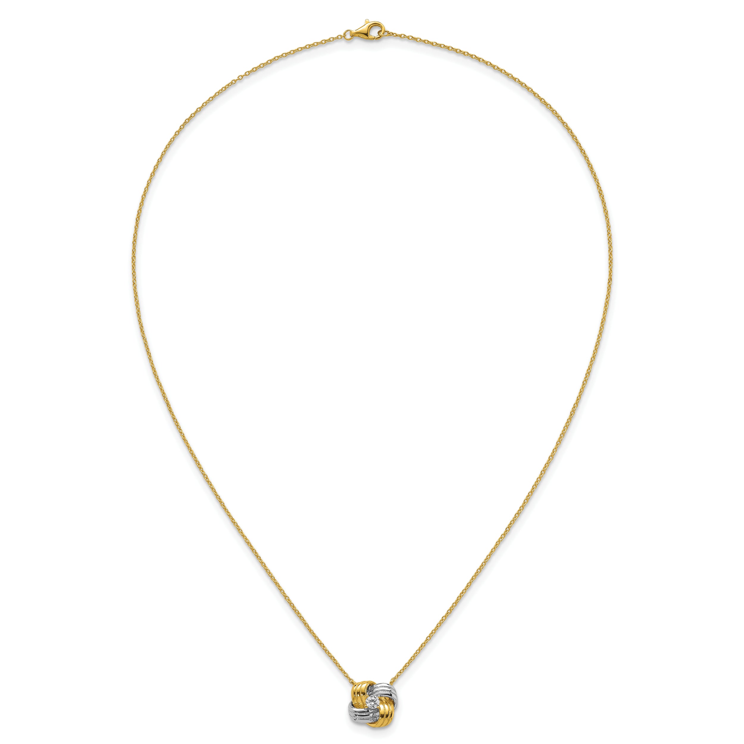 Sterling Silver Gold-tone and Rhodium-plated Polished CZ Knot 18 inch Necklace