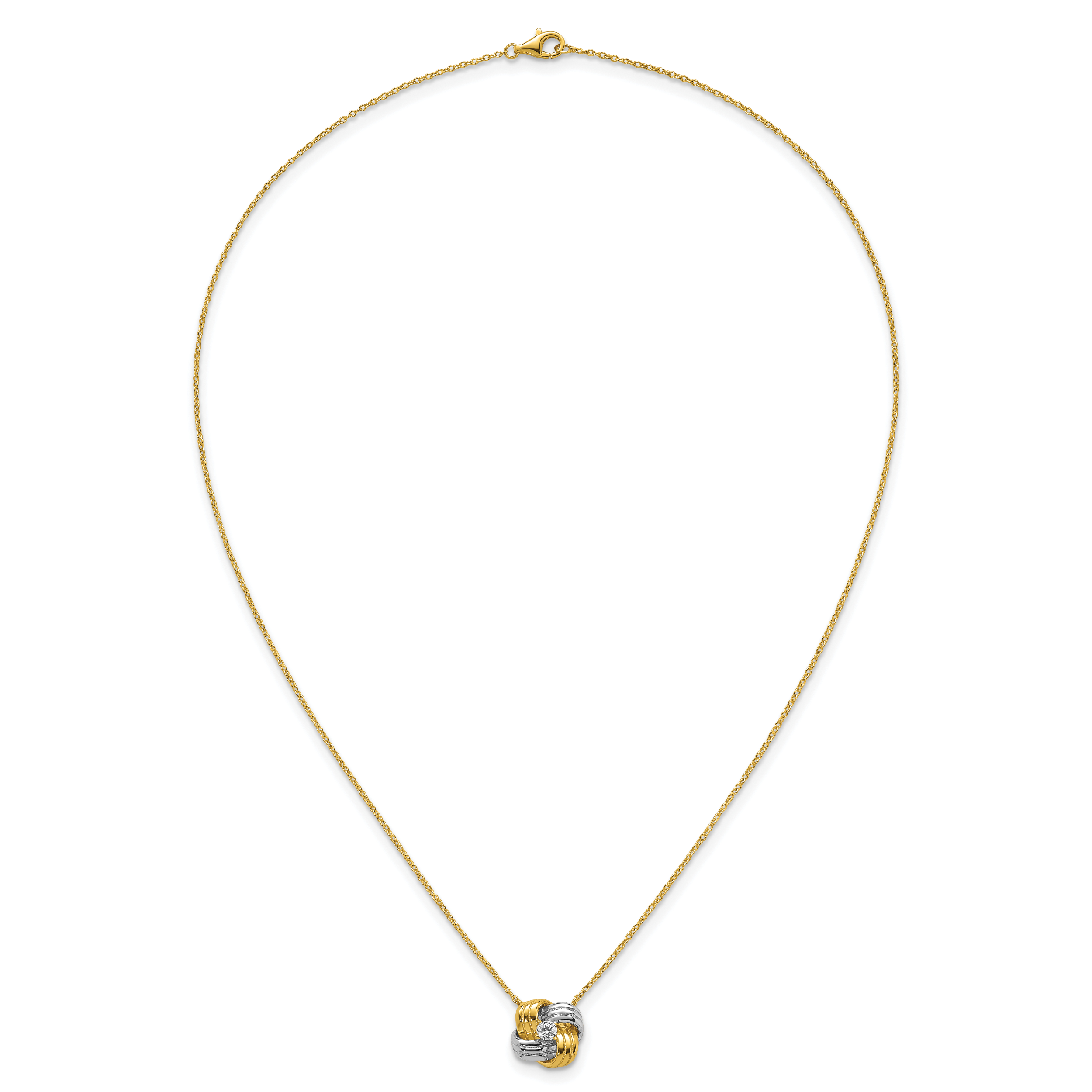 Sterling Silver Gold-tone and Rhodium-plated Polished CZ Knot 18 inch Necklace