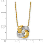 Sterling Silver Gold-tone and Rhodium-plated Polished CZ Knot 18 inch Necklace