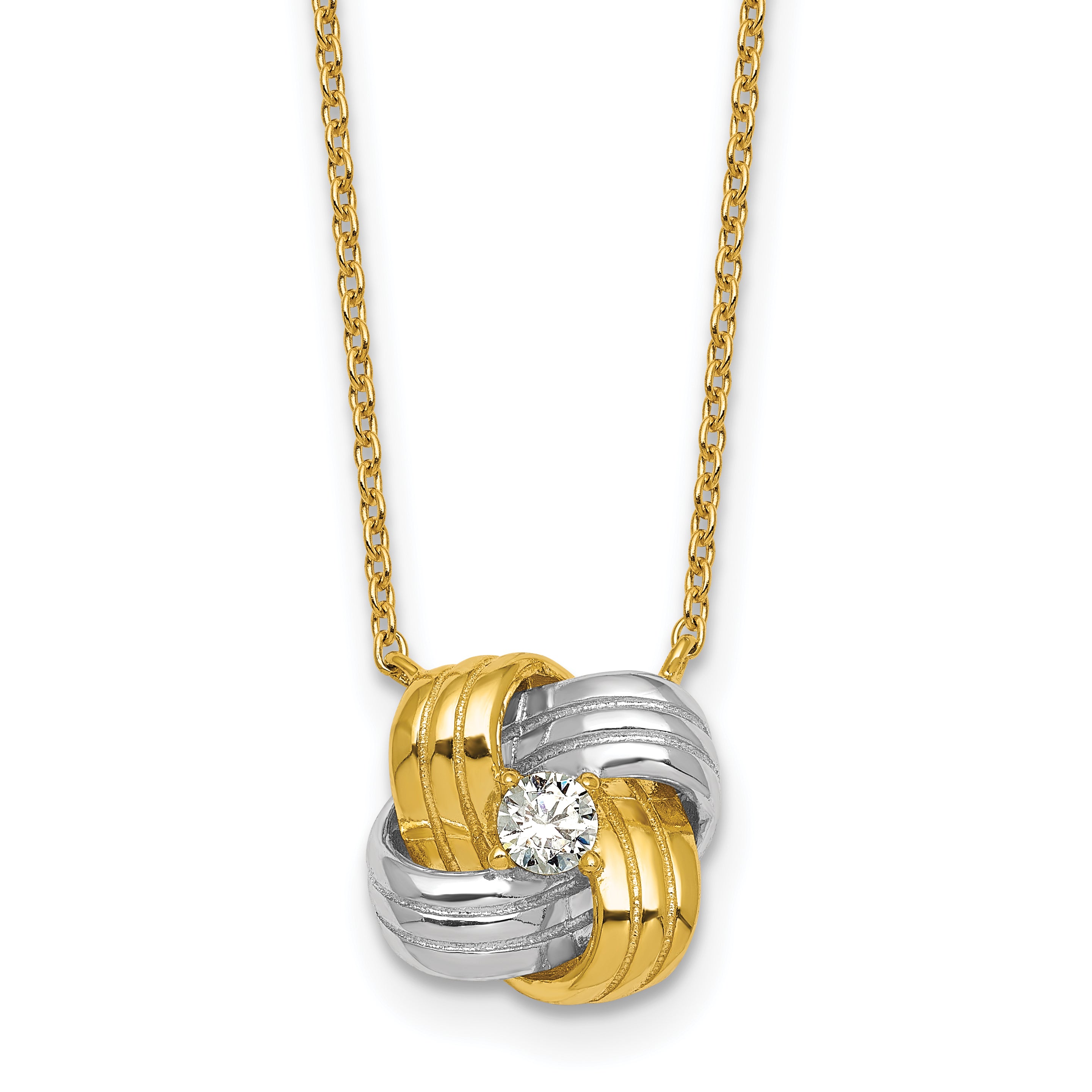 Sterling Silver Gold-tone and Rhodium-plated Polished CZ Knot 18 inch Necklace Main image