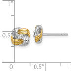 Sterling Silver Gold-tone and Rhodium-plated Polished CZ Knot Post Earrings