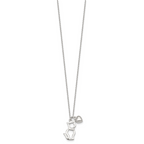 Sterling Silver Polished Cat Silhouette and Puffed Heart Charm 16 inch Necklace