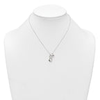 Sterling Silver Polished Cat Silhouette and Puffed Heart Charm 16 inch Necklace