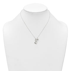 Sterling Silver Polished Cat Silhouette and Puffed Heart Charm 16 inch Necklace
