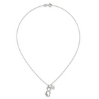 Sterling Silver Polished Cat Silhouette and Puffed Heart Charm 16 inch Necklace