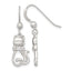 Sterling Silver Polished White CZ Cat Silhouette With Bowtie Dangle Shepherd Hook Earrings