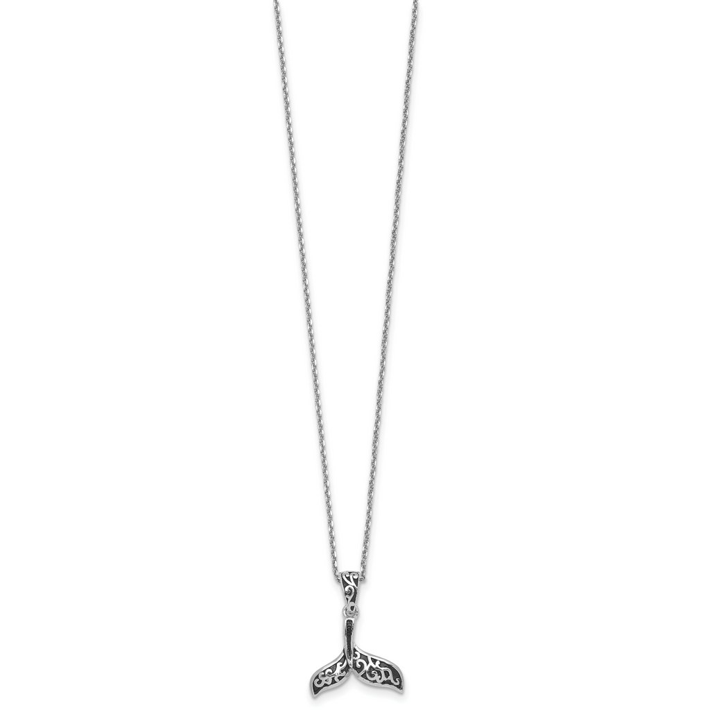 Sterling Silver Rhodium-plated Polished and Oxidized Filigree Whale Tail 18 Inch Necklace