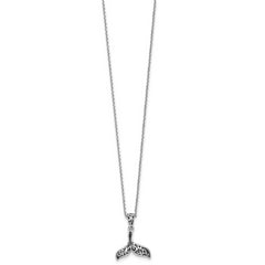 Sterling Silver Rhodium-plated Polished and Oxidized Filigree Whale Tail 18 Inch Necklace