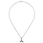Sterling Silver Rhodium-plated Polished and Oxidized Filigree Whale Tail 18 Inch Necklace