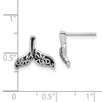 Sterling Silver Rhodium-plated Polished and Oxidized Filigree Whale Tail Post Earrings