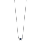 Sterling Silver Rhodium-plated Polished Blue Glass and White CZ Butterfly 16 Inch with 2 Inch Extension Necklace