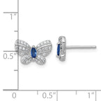Sterling Silver Rhodium-plated Polished Blue Glass and White CZ Butterfly Post Earrings