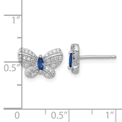 Sterling Silver Rhodium-plated Polished Blue Glass and White CZ Butterfly Post Earrings