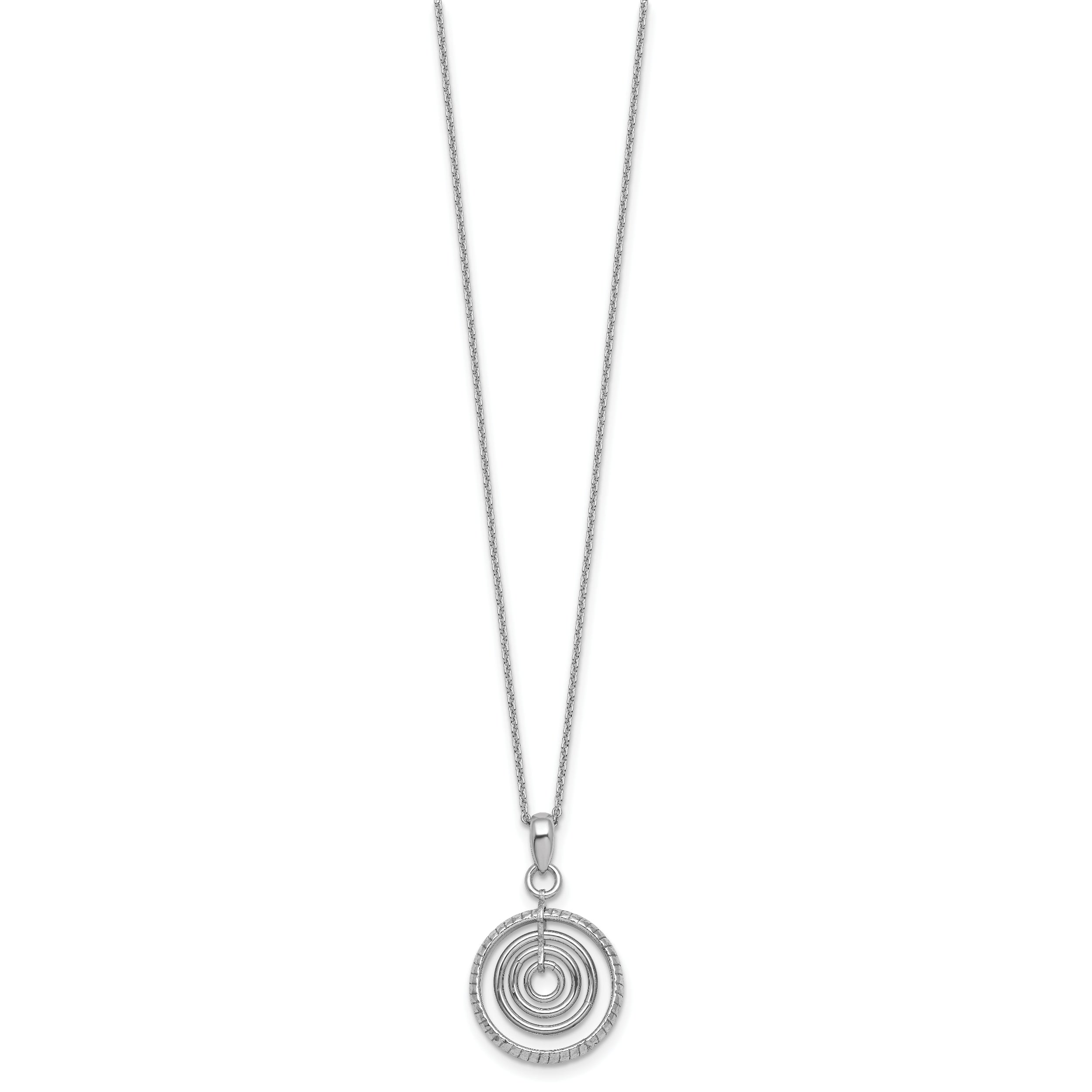 Sterling Silver Rhodium-plated Polished and Textured Multi-Circle Dangle 16 inch with 1 inch Extender Necklace