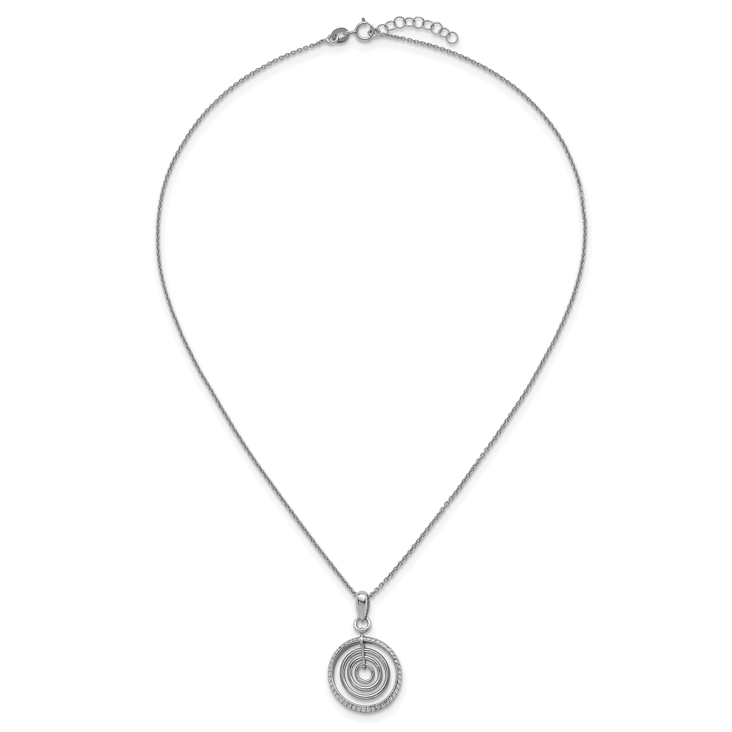Sterling Silver Rhodium-plated Polished and Textured Multi-Circle Dangle 16 inch with 1 inch Extender Necklace