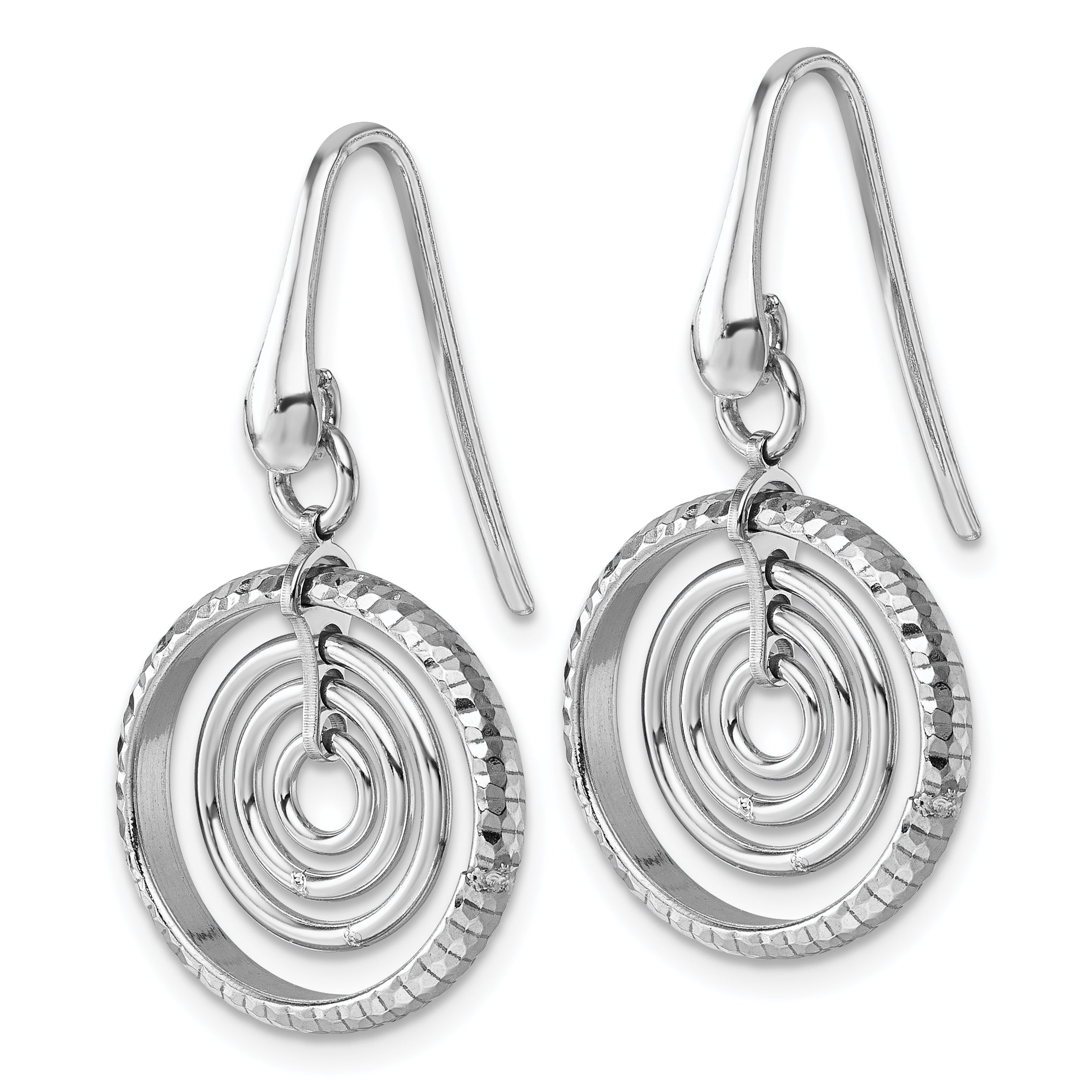 Sterling Silver Rhodium-plated Polished and Textured Multi-Circle Dangle Shepherd Hook Earrings Secondary image