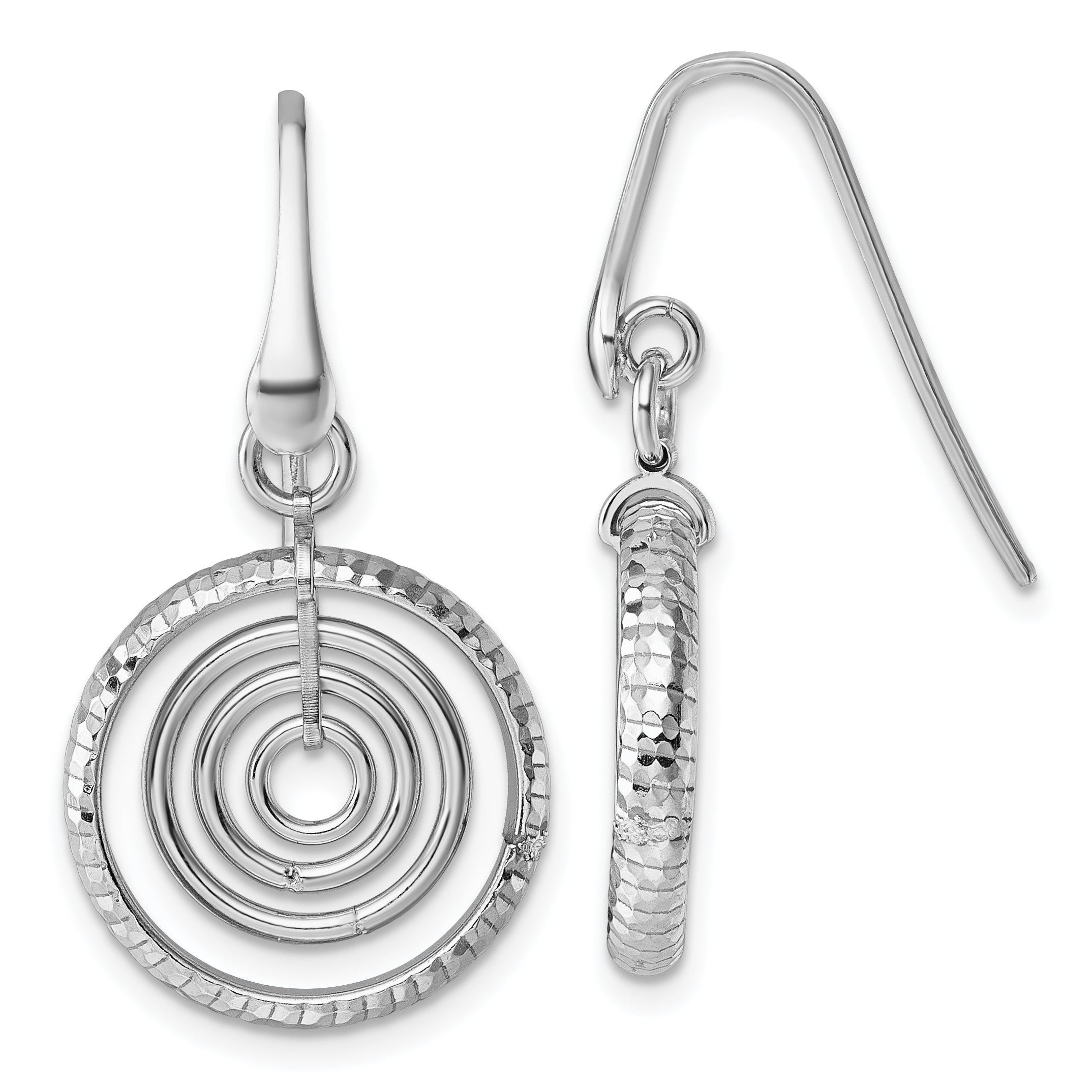Sterling Silver Rhodium-plated Polished and Textured Multi-Circle Dangle Shepherd Hook Earrings Main image