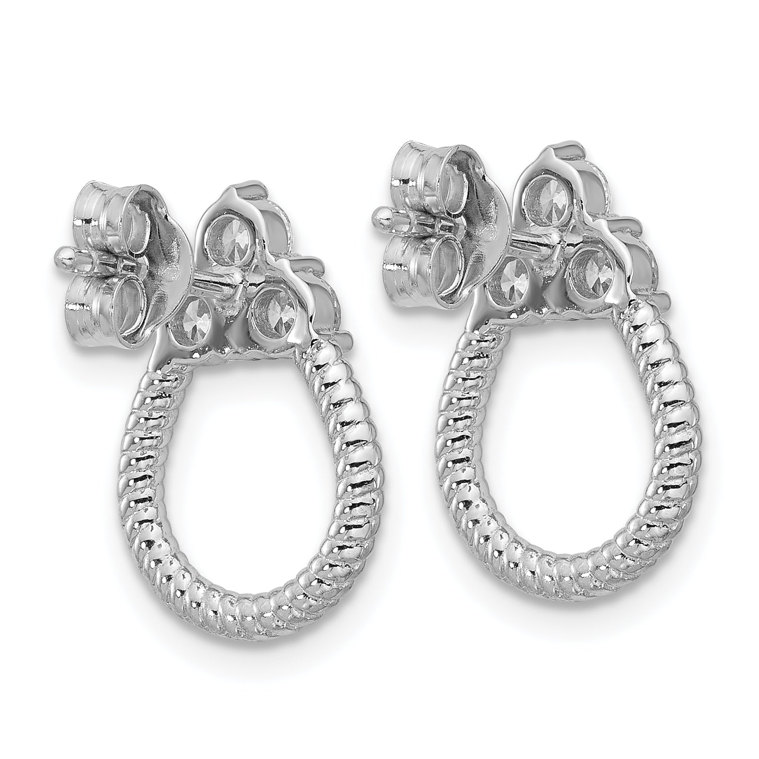 Sterling Silver Rhodium-plated Three CZ Textured Loop Post Earrings