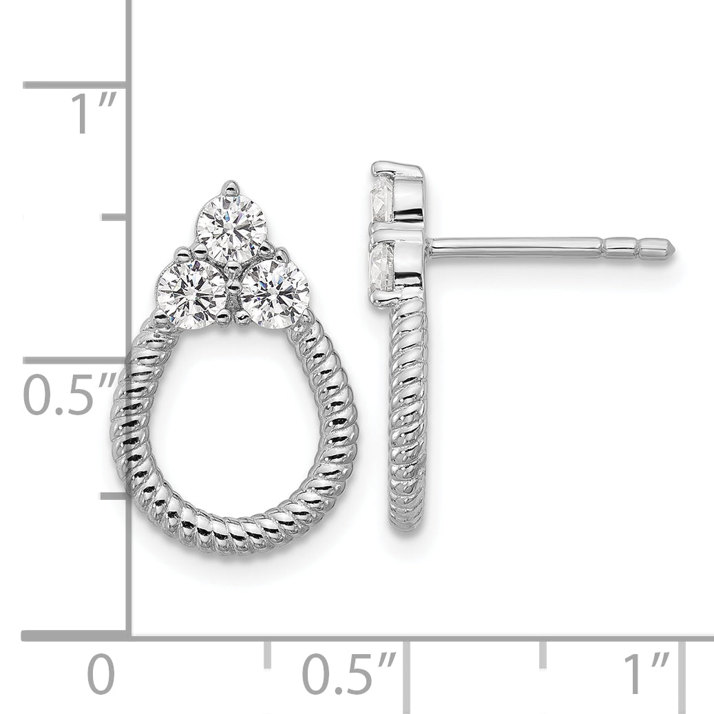 Sterling Silver Rhodium-plated Three CZ Textured Loop Post Earrings