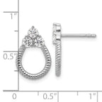 Sterling Silver Rhodium-plated Three CZ Textured Loop Post Earrings