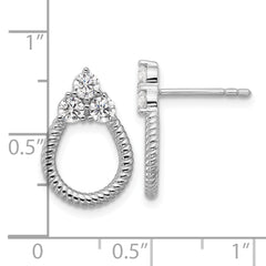 Sterling Silver Rhodium-plated Three CZ Textured Loop Post Earrings