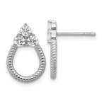 Sterling Silver Rhodium-plated Three CZ Textured Loop Post Earrings