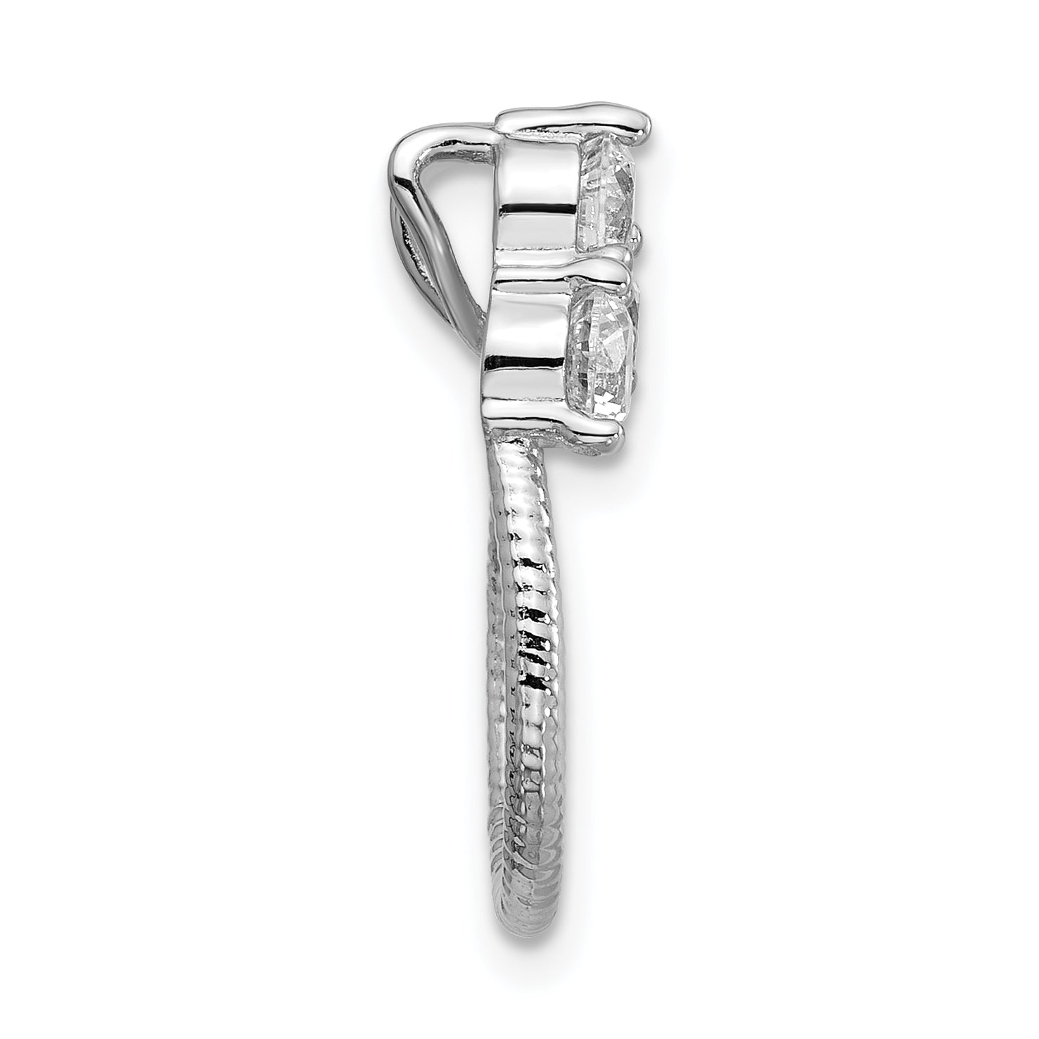 Sterling Silver Rhodium-plated Three CZ Textured Loop Chain Slide Pendant Secondary image